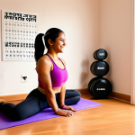 **

A brightly lit, inviting home workout space. Soft, warm lighting illuminates the room. A yoga mat is laid out, and motivational quotes are displayed on the wall in Bengali script. A person is smiling and putting on headphones, ready to start their workout. Essential workout equipment like dumbbells and resistance bands are neatly arranged. The overall atmosphere is positive and energizing, reflecting the idea of creating a vibrant environment for exercise.

**