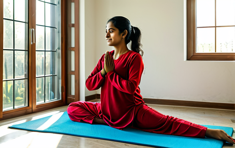 홈트 운동의 위험성 - **
A Bengali woman in her 30s, wearing a salwar kameez مناسب으로 exercise, performs yoga on a mat in ...
