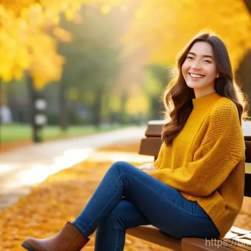 홈트 하체 다이어트 운동 - **Prompt 1:** A young woman, early 20s, with long, flowing brown hair, is sitting on a park bench su...