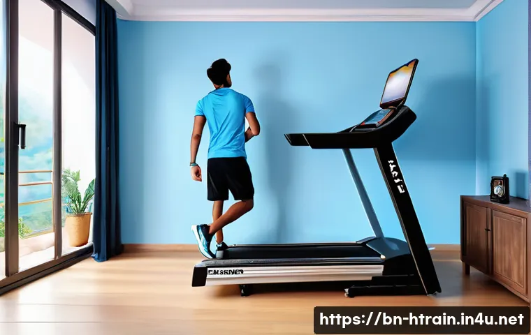 홈트 운동 기구 가격 비교 - A compact home gym setup in a small Bengali apartment featuring a modern treadmill with smart contro...